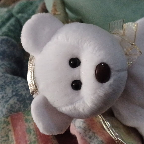 -Halo 2 Ty Beanie Baby Heavenly angel White and shimmery gold bear sitting plush - Picture 10 of 11